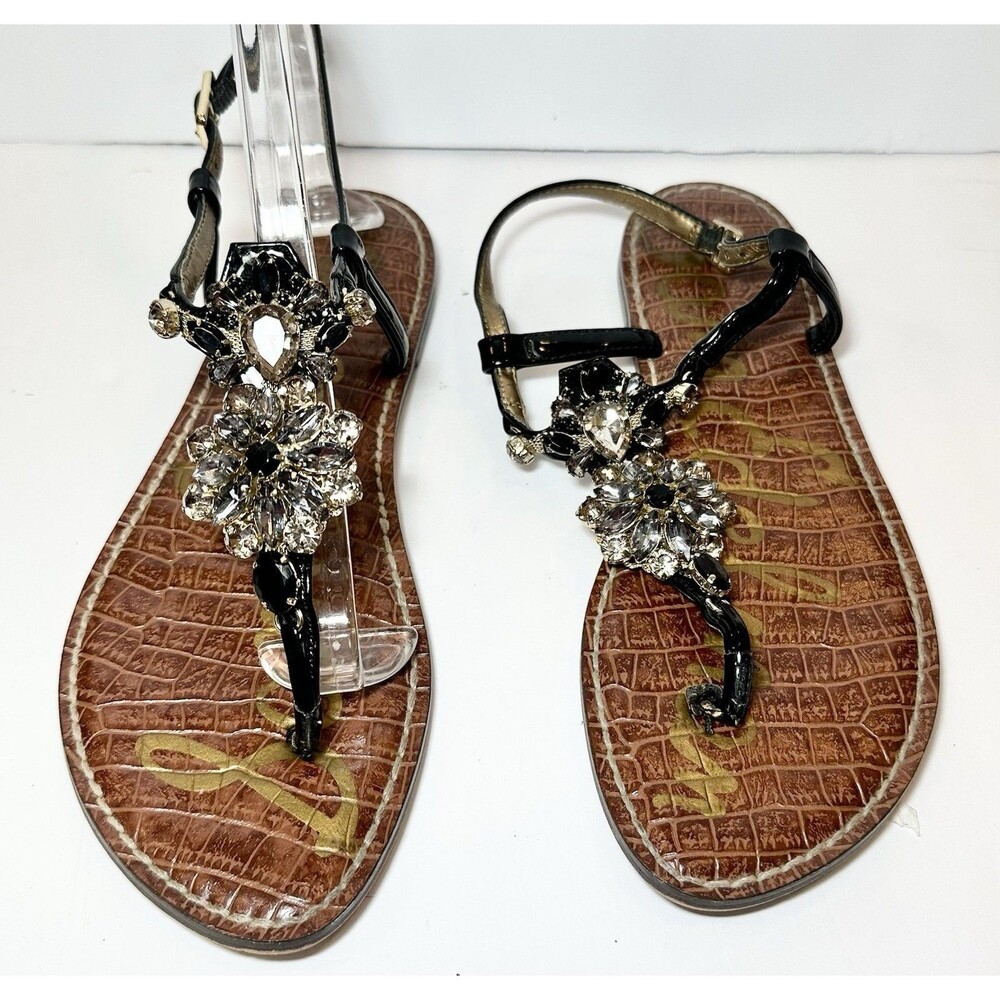 Sam Edelman Grayson Jeweled Thong Sandals Black Crystal Size 8